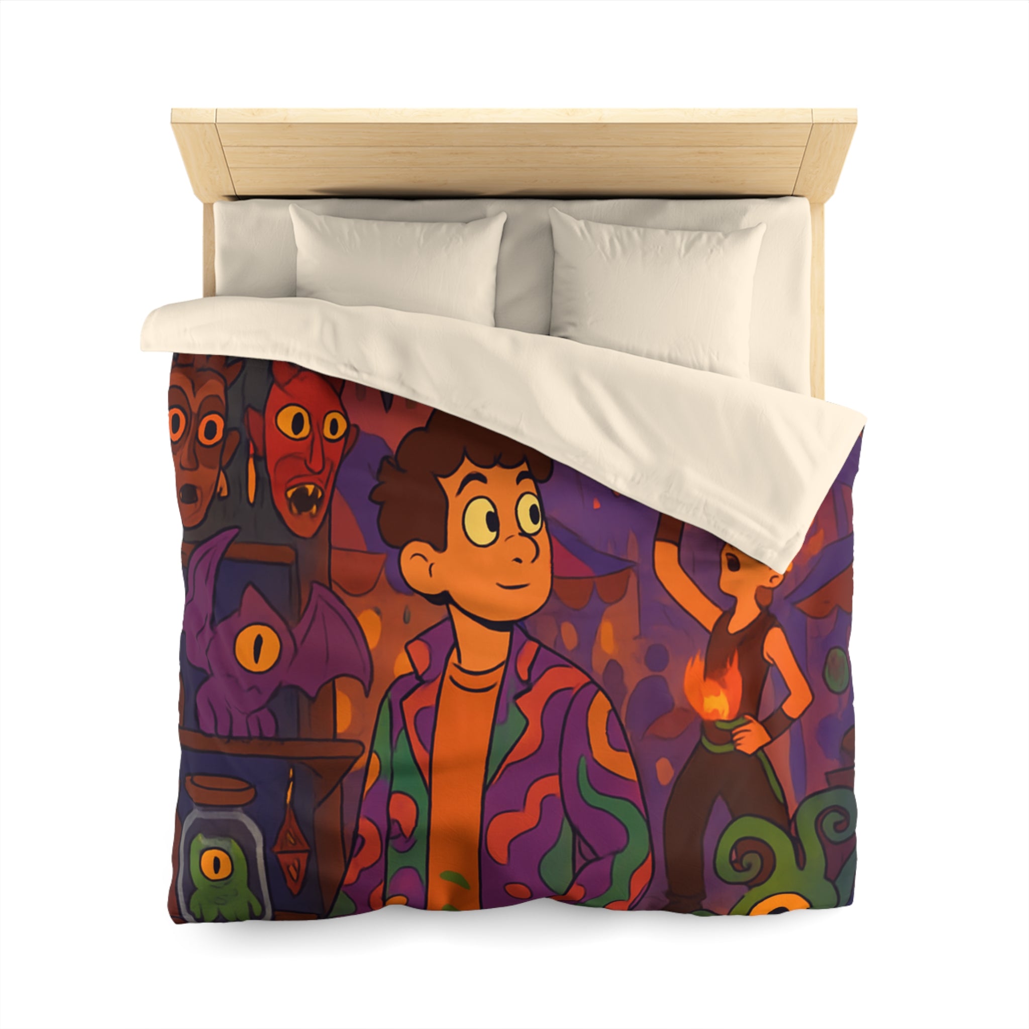 Housse de couette pour chambre enfants avec créatures mystiques et ambiance nocturne illustrée