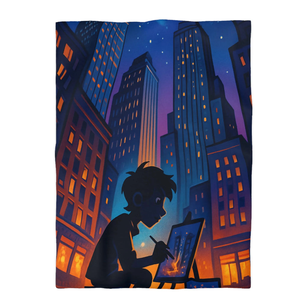 Housse de Couette Design Urbain Artiste Peintre Nuit Étoilée pour Chambre Moderne