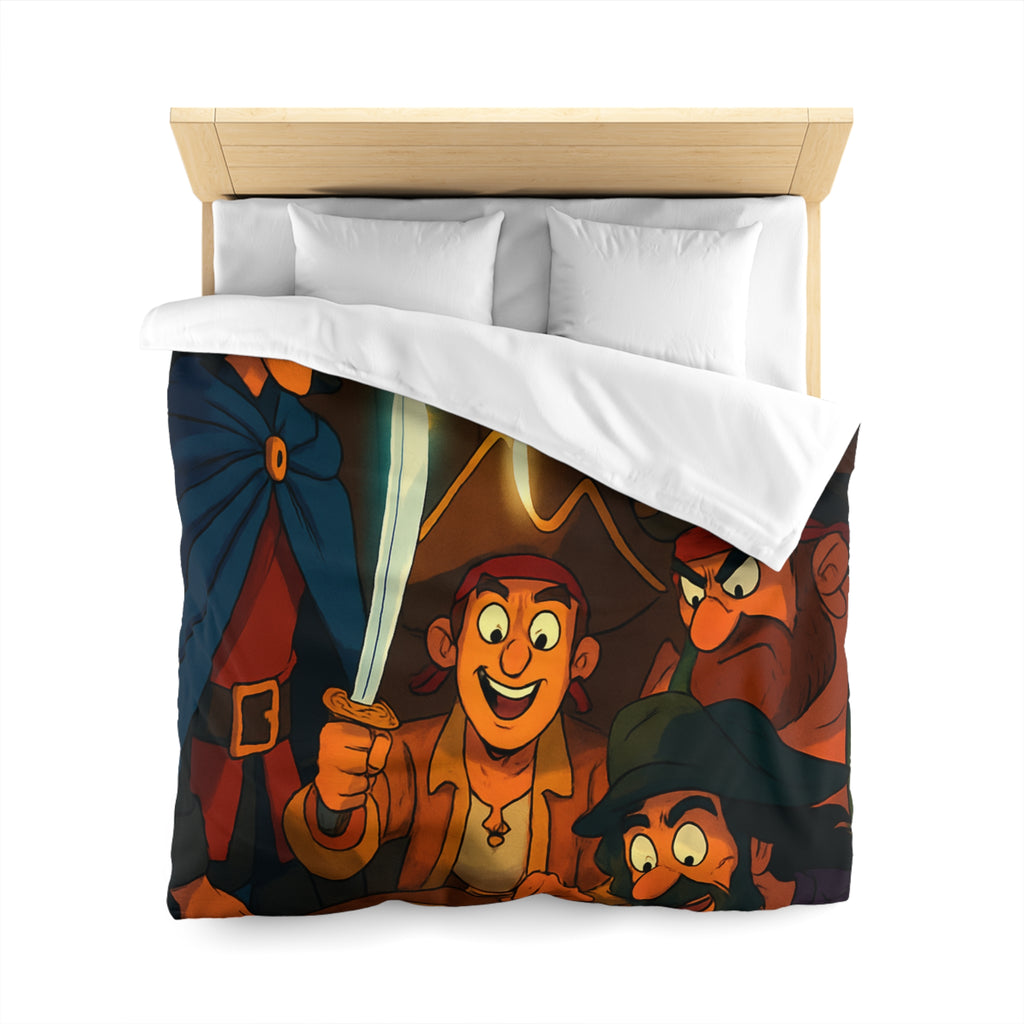 Housse de Couette Pirate Cartoon avec Carte Trésor et Équipage Sous Lampe