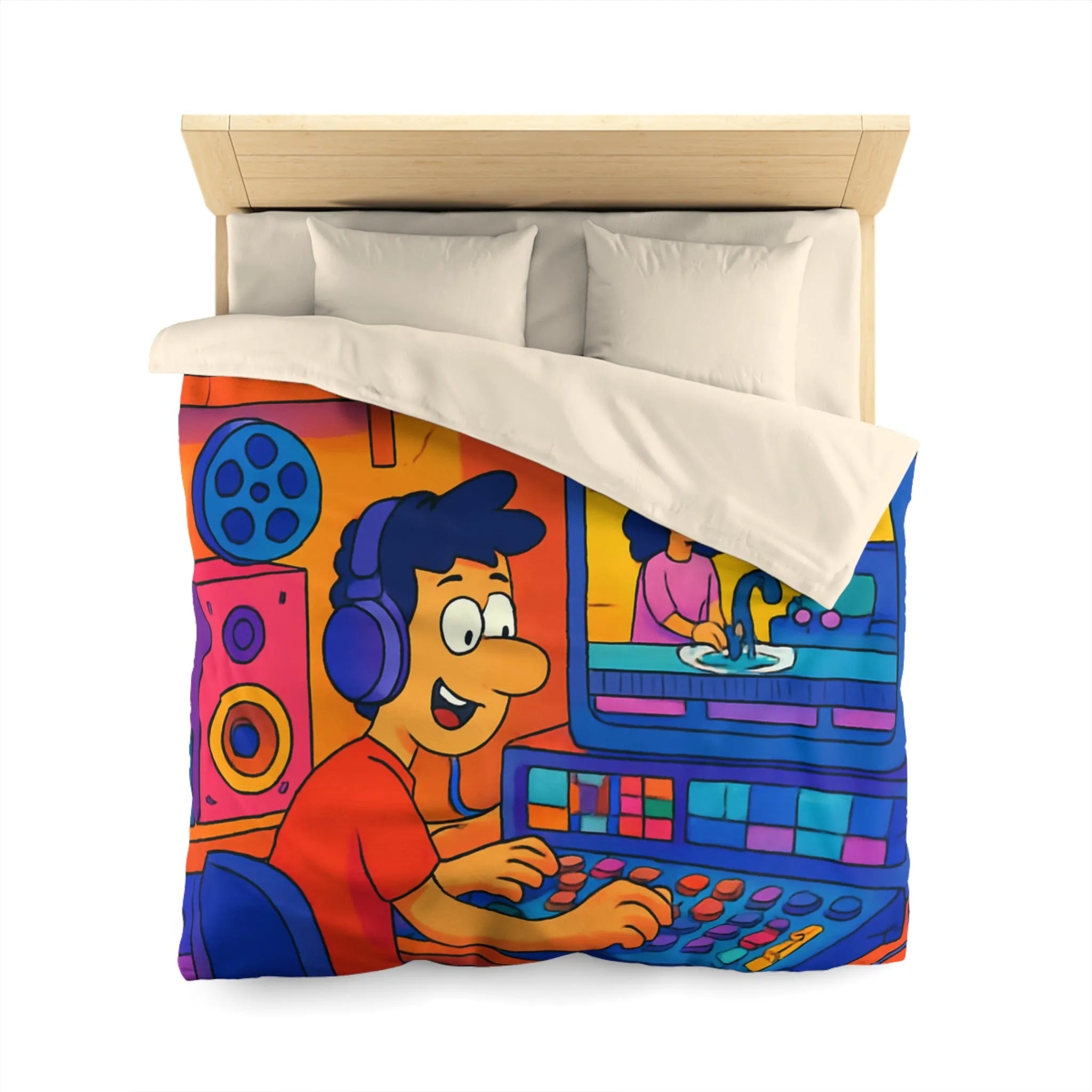 Housse de couette colorée avec illustrations joyeuses pour chambre d'enfant moderne et ludique