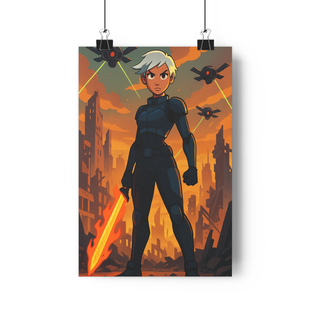 Poster décoratif moderne anime orange sombre dramatique futuriste salon chambre ambiance ruines urbaines qualité