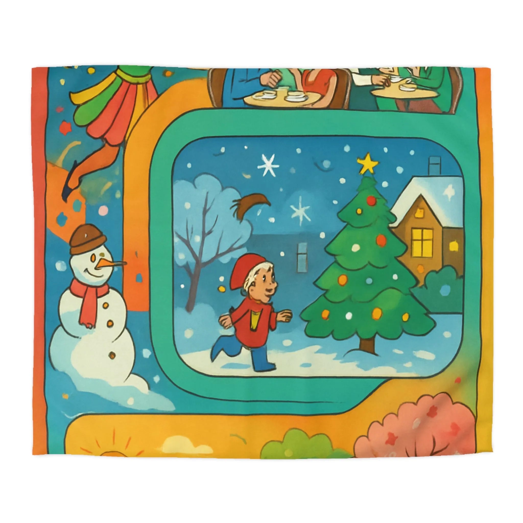 Housse de couette colorée illustrant quatre saisons et festivités pour enfants