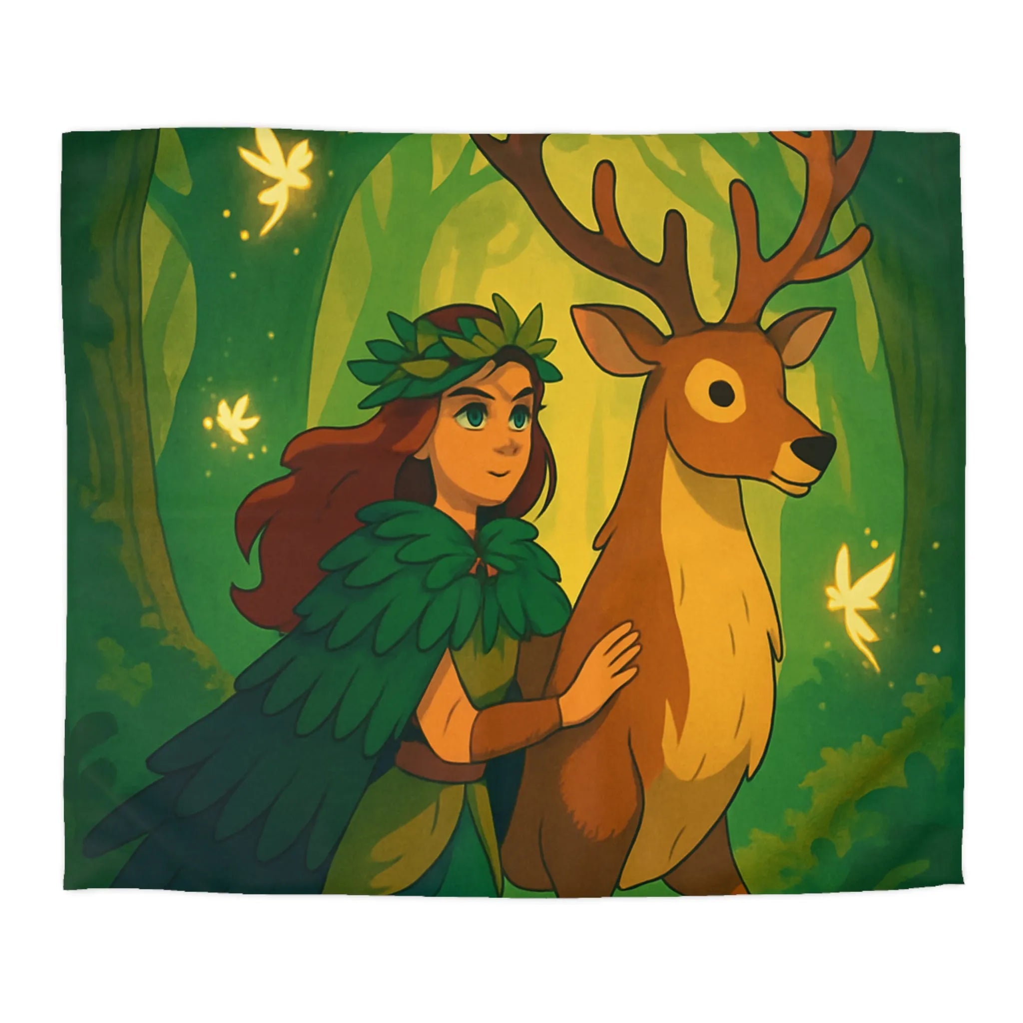 Housse de couette forestière magique avec cerf et fée pour ambiance féérique naturelle
