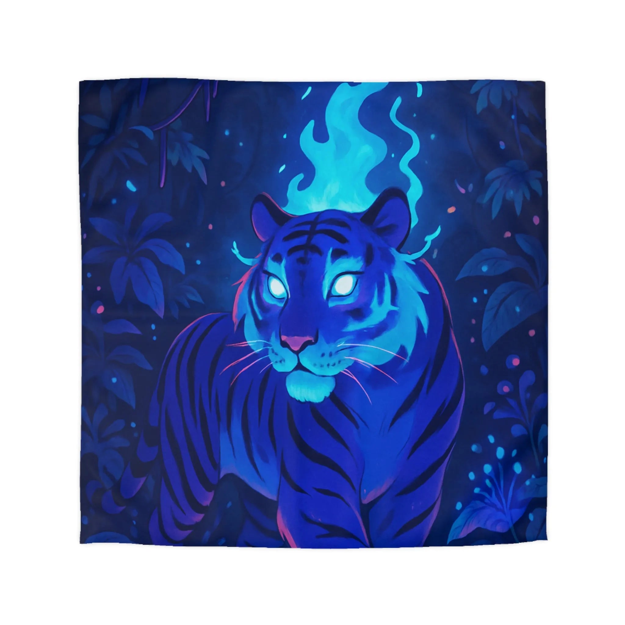 Housse De Couette Fantastique Tigre Bleu Azur Ambiance Nocturne Magique et Envoûtante