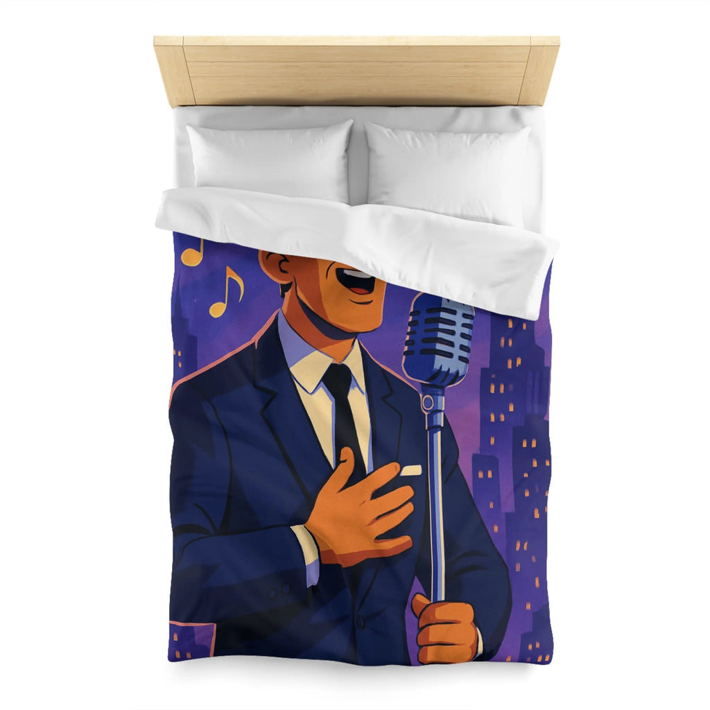 Housse de Couette Élégante pour Amoureux de Musique avec Chanteur et Micro Vintage