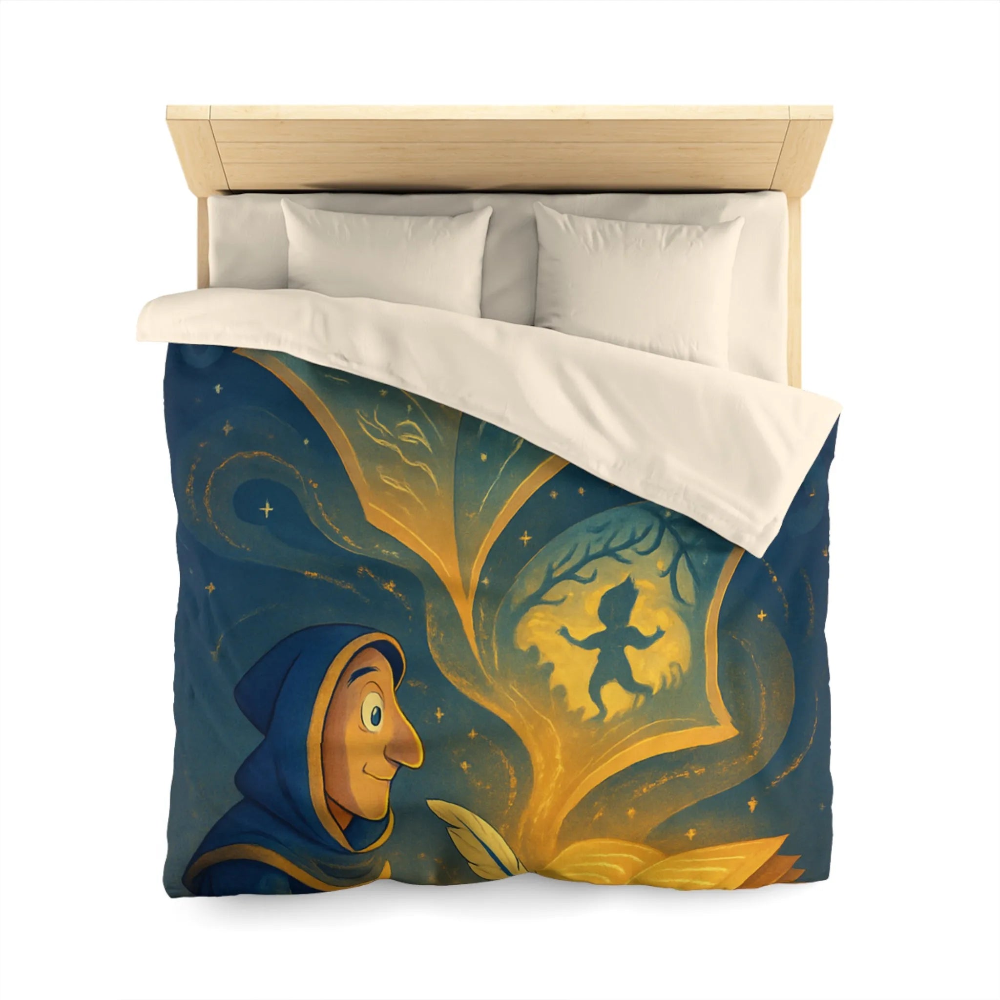 Housse de couette magique avec scène de conte illustrée et motifs féeriques scintillants