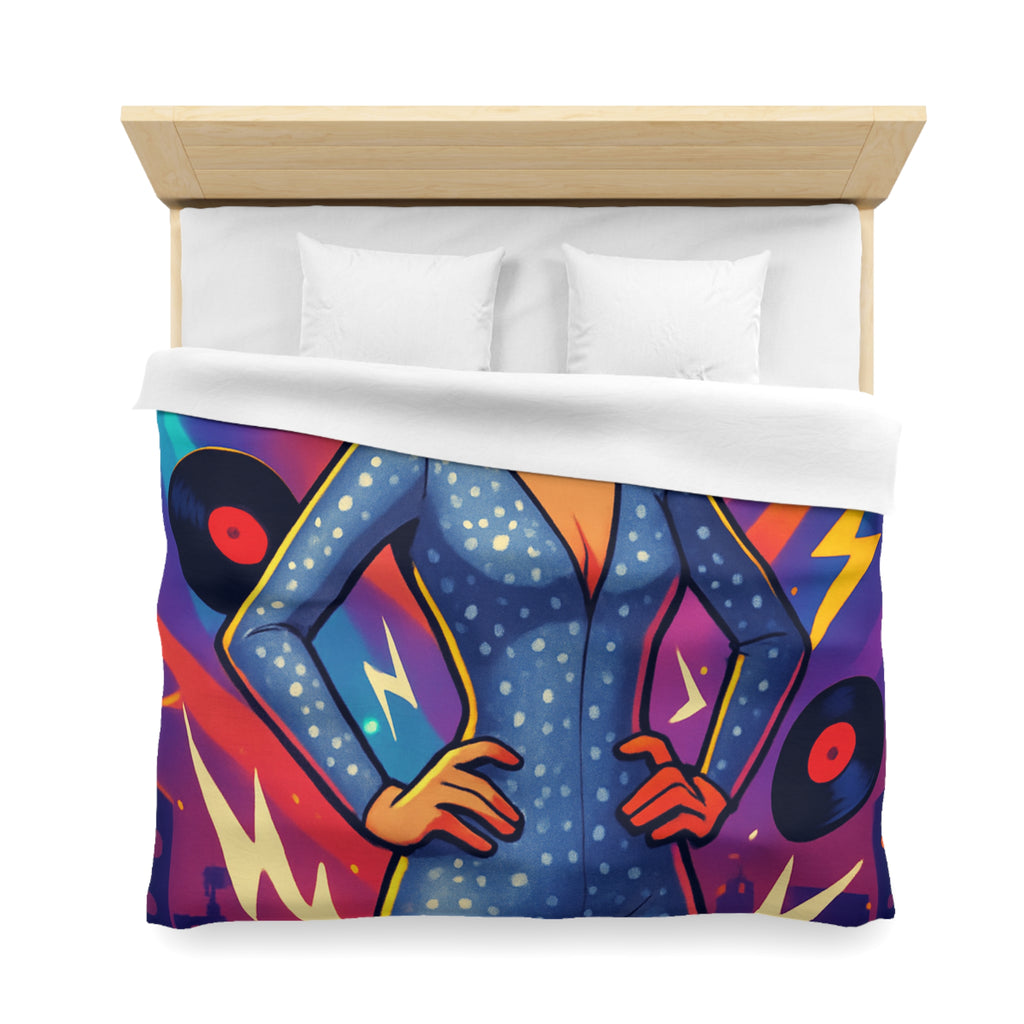 Housse de Couette Thématique Musique Vintage avec Femme dans Combinaison Étoilée Scintillante