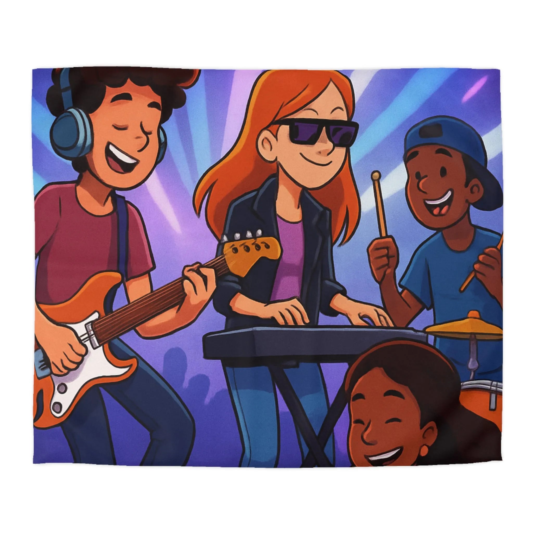 Ensemble musical animé pour housse de couette colorée et dynamique pour jeunes musiciens