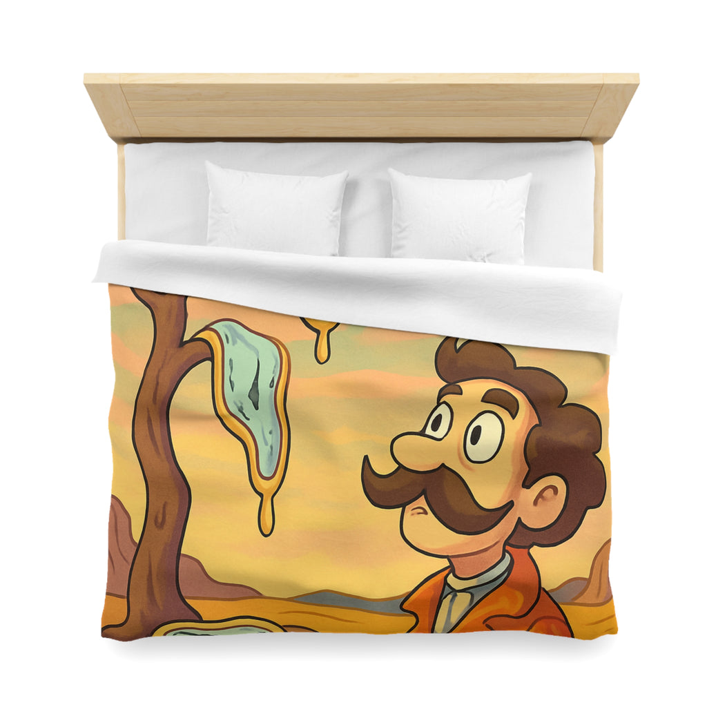 Housse de couette style surréaliste avec montres molles et paysage désertique vibrant