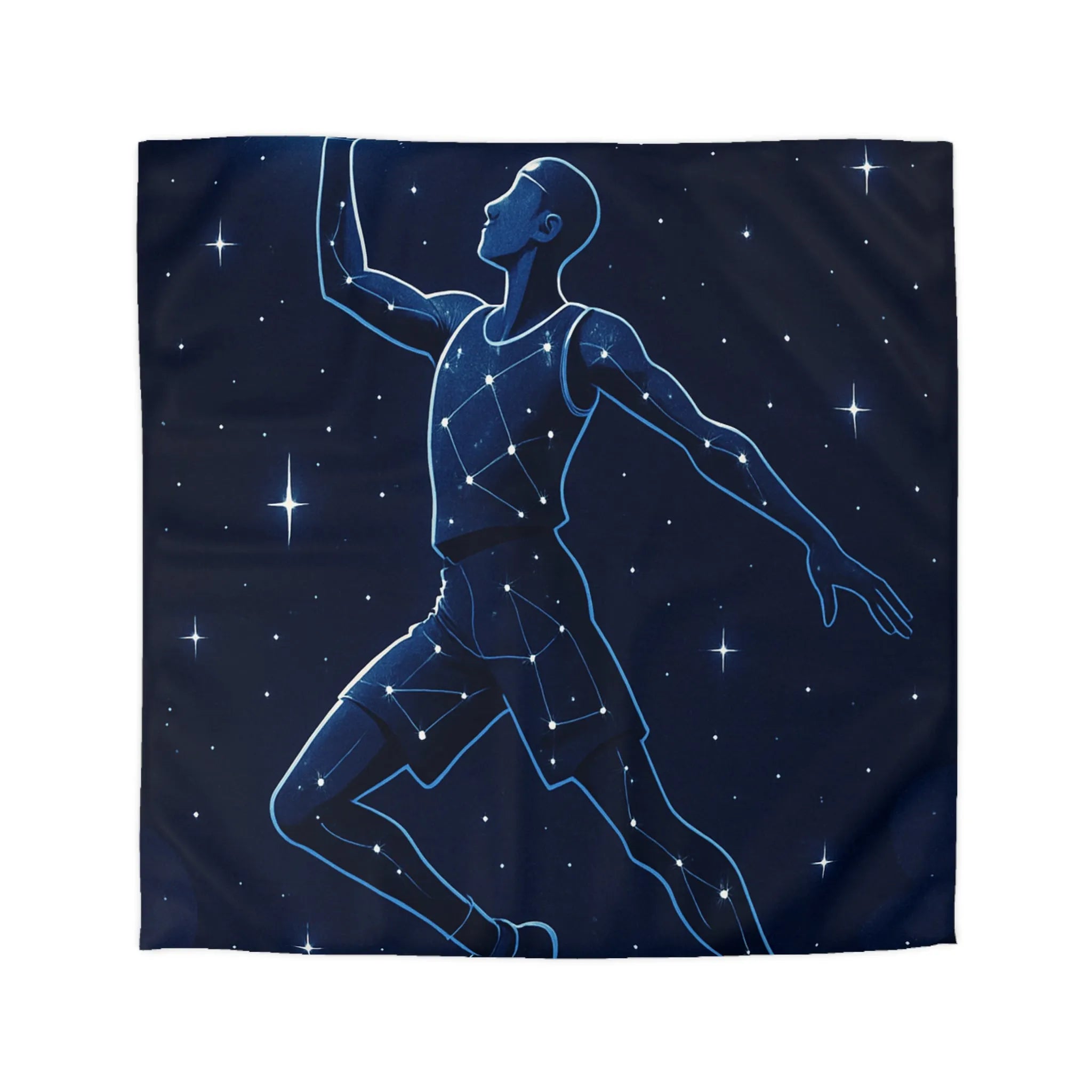 Housse de couette céleste étoilée avec silhouette de joueur de basketball en suspension