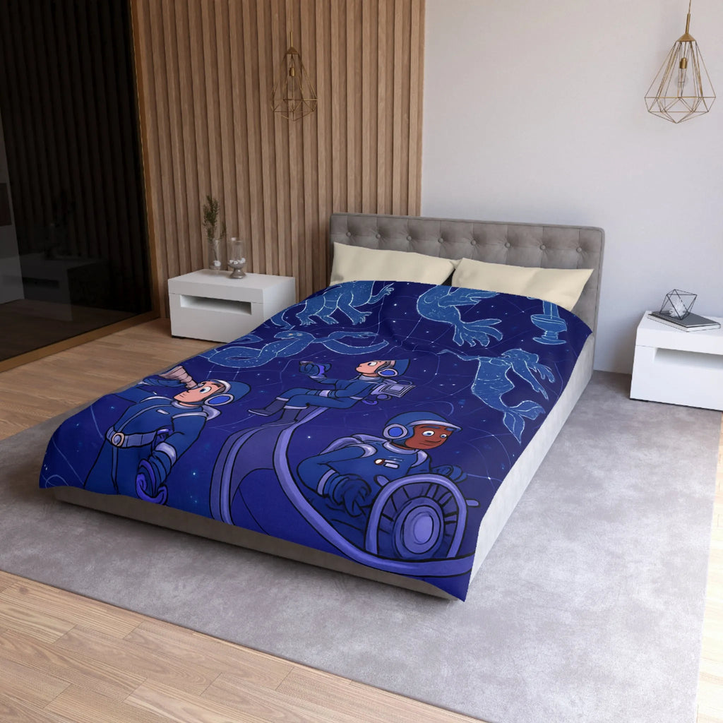 Housse de couette espace enfants avec constellations magiques dragons et sirène.