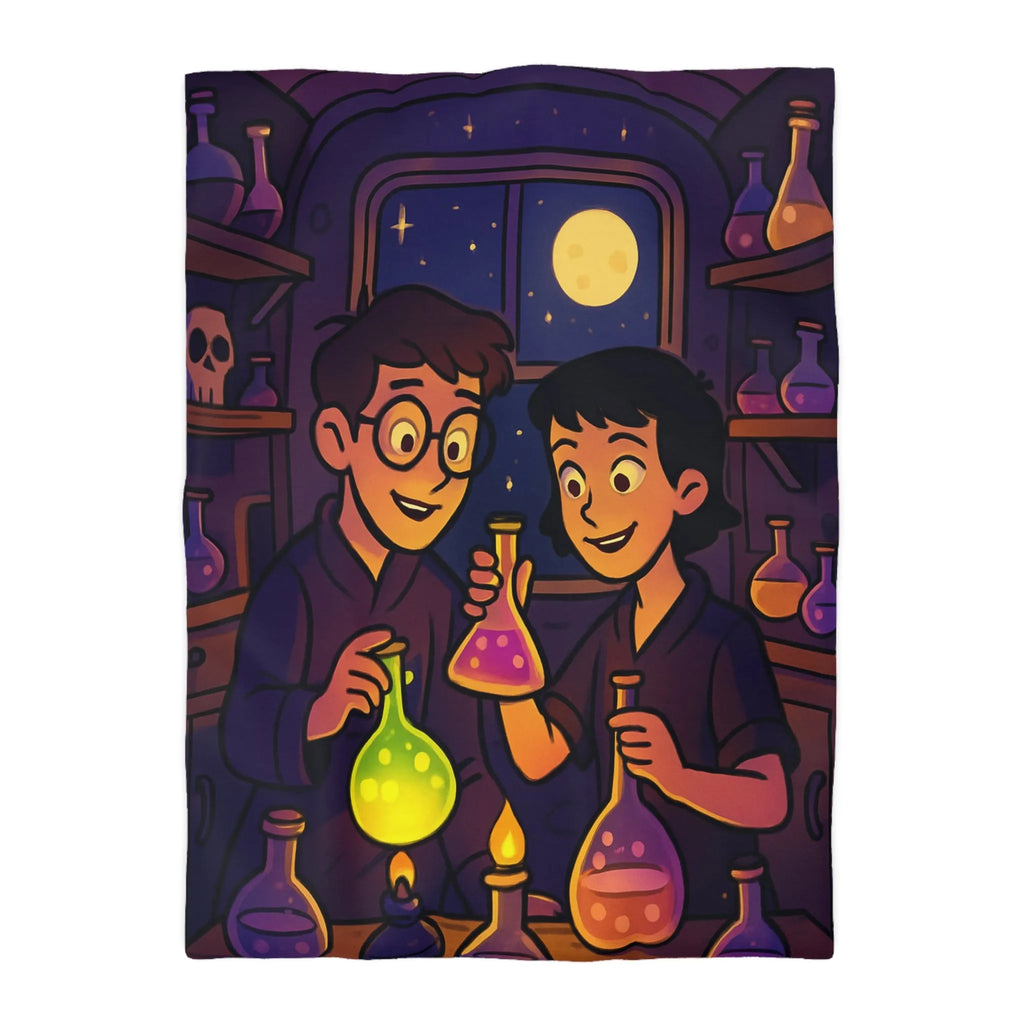 Housse de couette au design magique avec apprentis chimistes et alchimie nocturne féérique