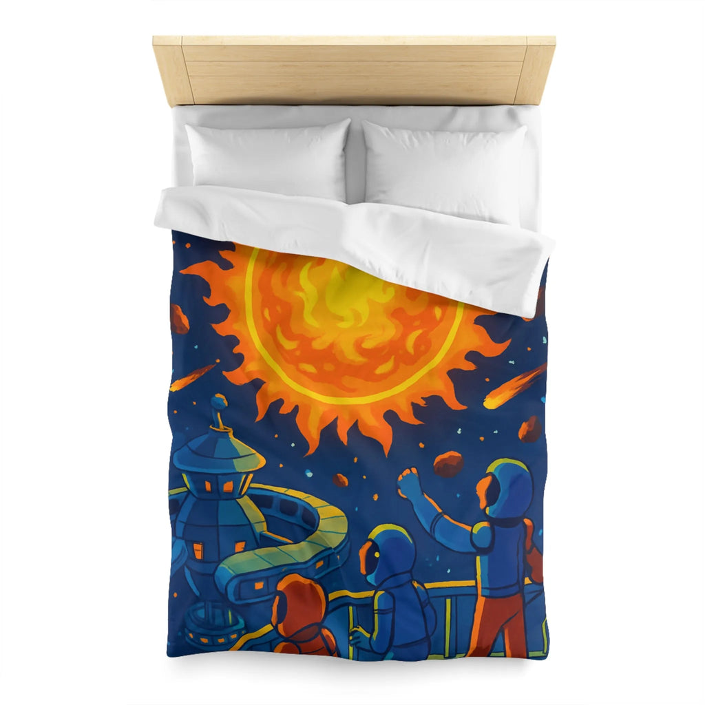 Housse de couette colorée avec scène spatiale vibrante pour chambre moderne et vive