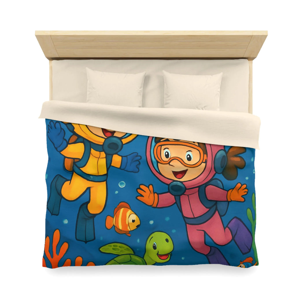 Housse de couette ludique pour enfant avec plongeurs et animaux marins multicolores