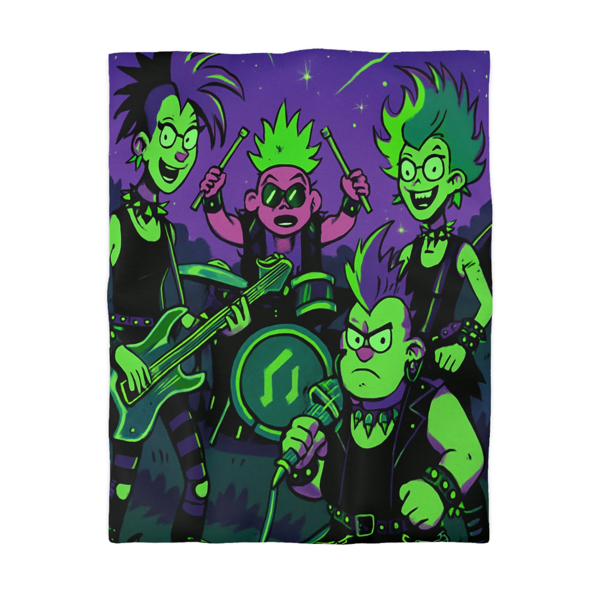 Housse de Couette Punk Rock avec Groupe de Musique sous Ciel Étoilé Nocturne