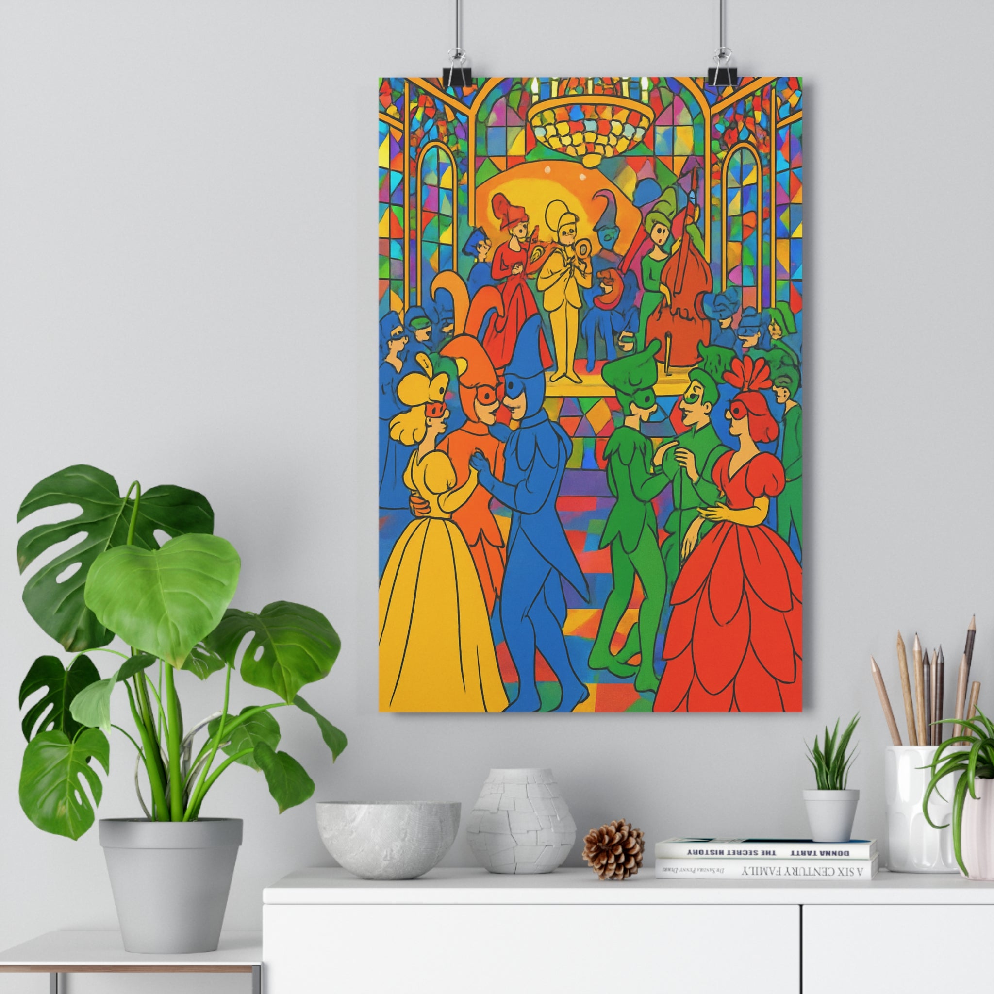 Poster décoratif art déco coloré rouge bleu jaune vert salon ambiance festive élégant moderne