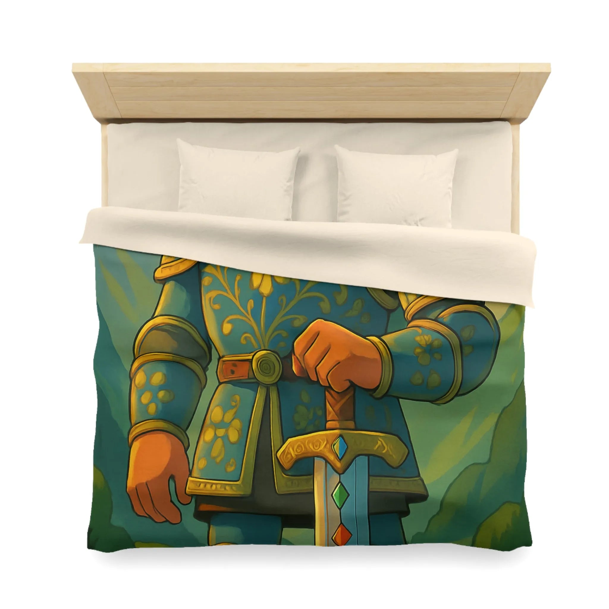 Housse de Couette avec Chevalier Illustré dans Paysage Montagneux Écossais pour Chambre Enfant