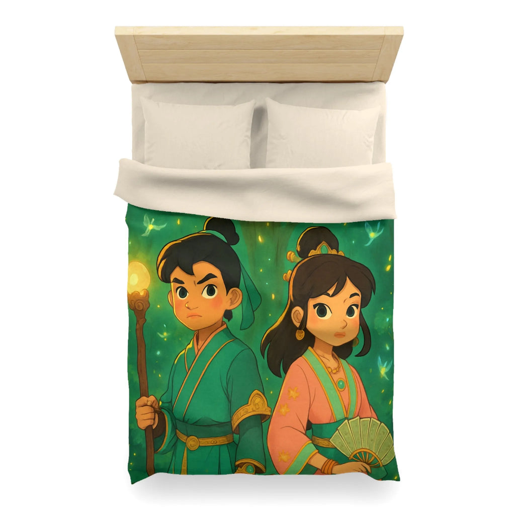 Housse de Couette Féérique Enfants avec Arbre Lumineux et Personnages Style Fantasy Coloré