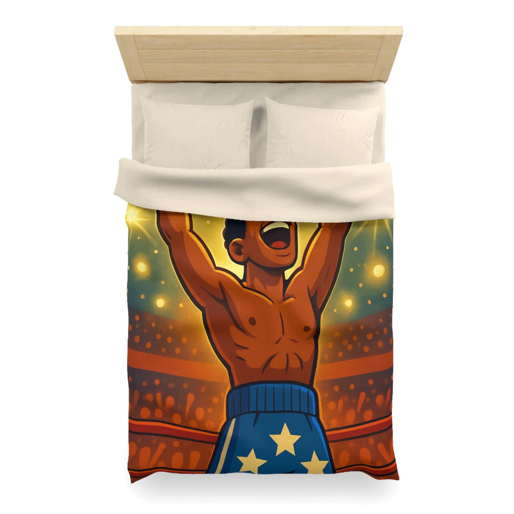 Housse de couette colorée avec boxeur victorieux et étoiles lumineuses illustrées