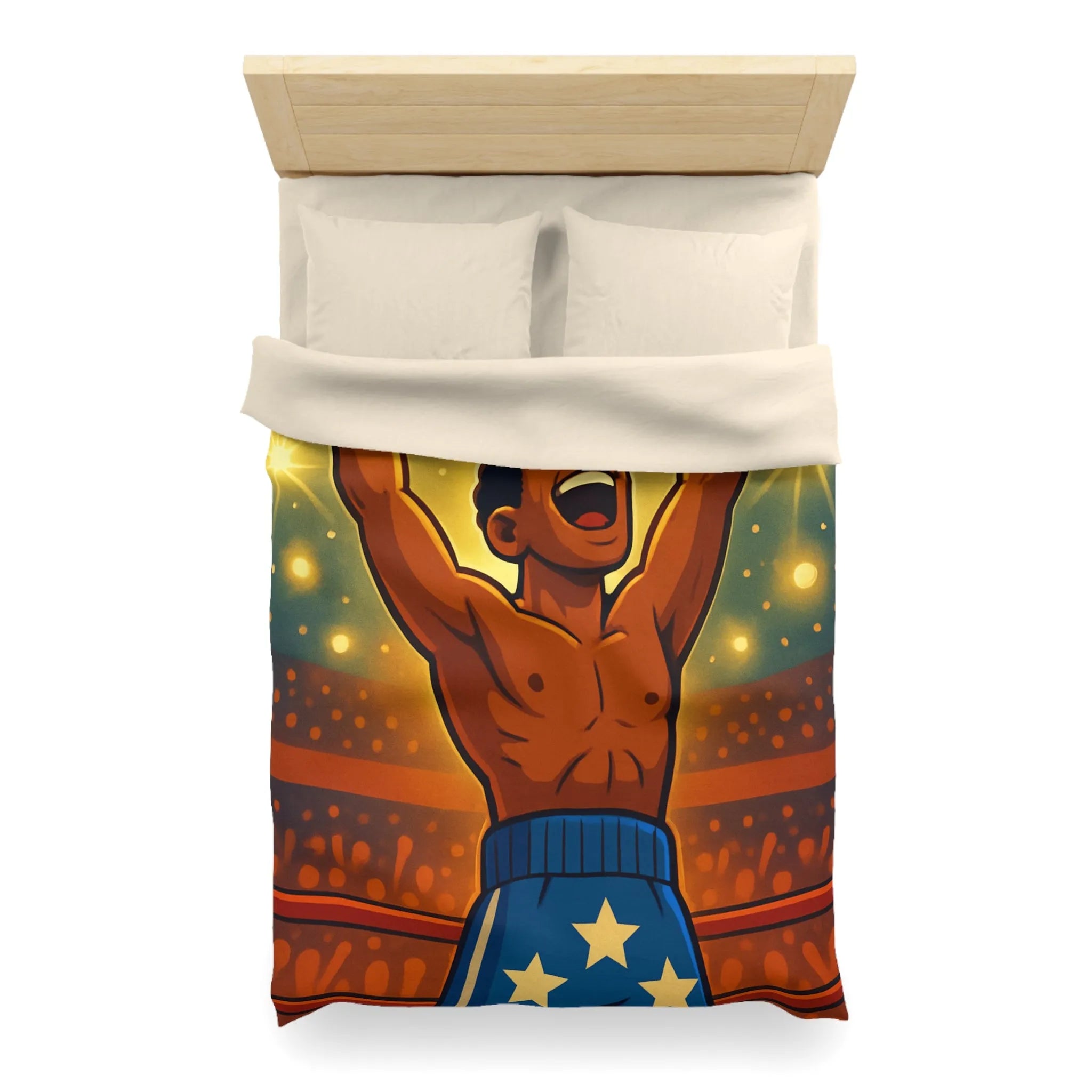 Housse de couette colorée avec boxeur victorieux et étoiles lumineuses illustrées