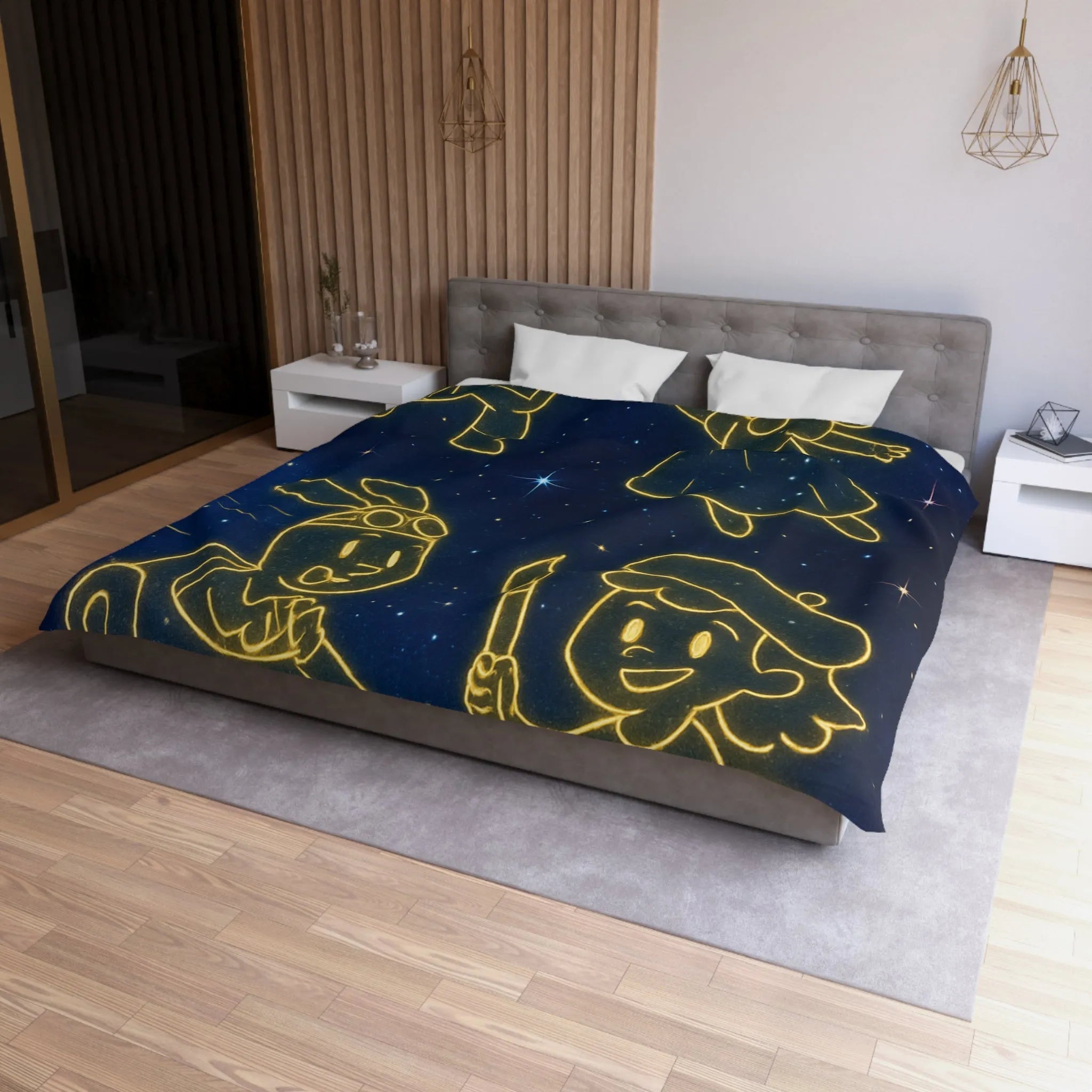 Housse de Couette Enfant Cosmos avec Constellations Astronautes Princesse Lapin Artiste