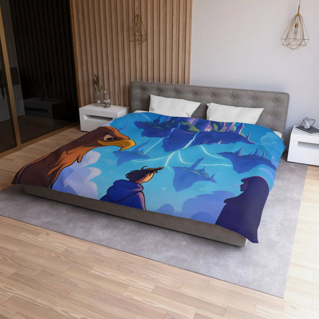 Épopée magique avec château flottant, ciel étoilé et créatures fabuleuses enchante une pièce