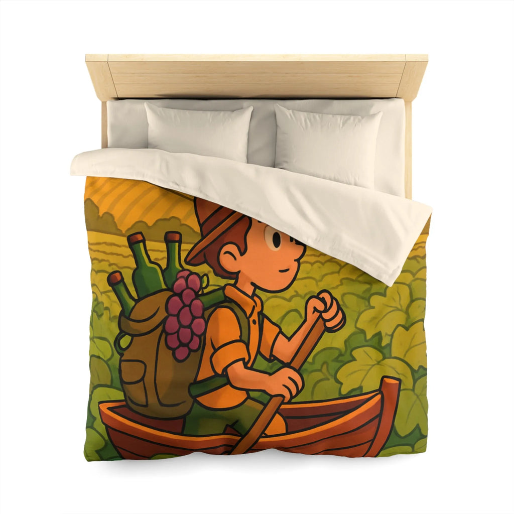 Housse de couette colorée avec paysage de vignoble et enfant en bateau