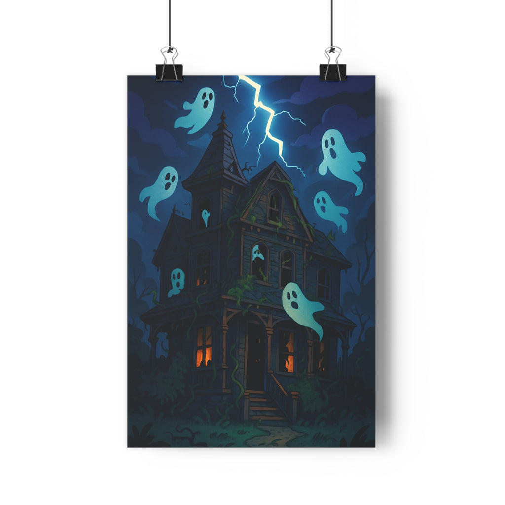 Poster décoratif manoir hanté fantômes mystique sombre gothique dessin animé salon chambre maison qualité