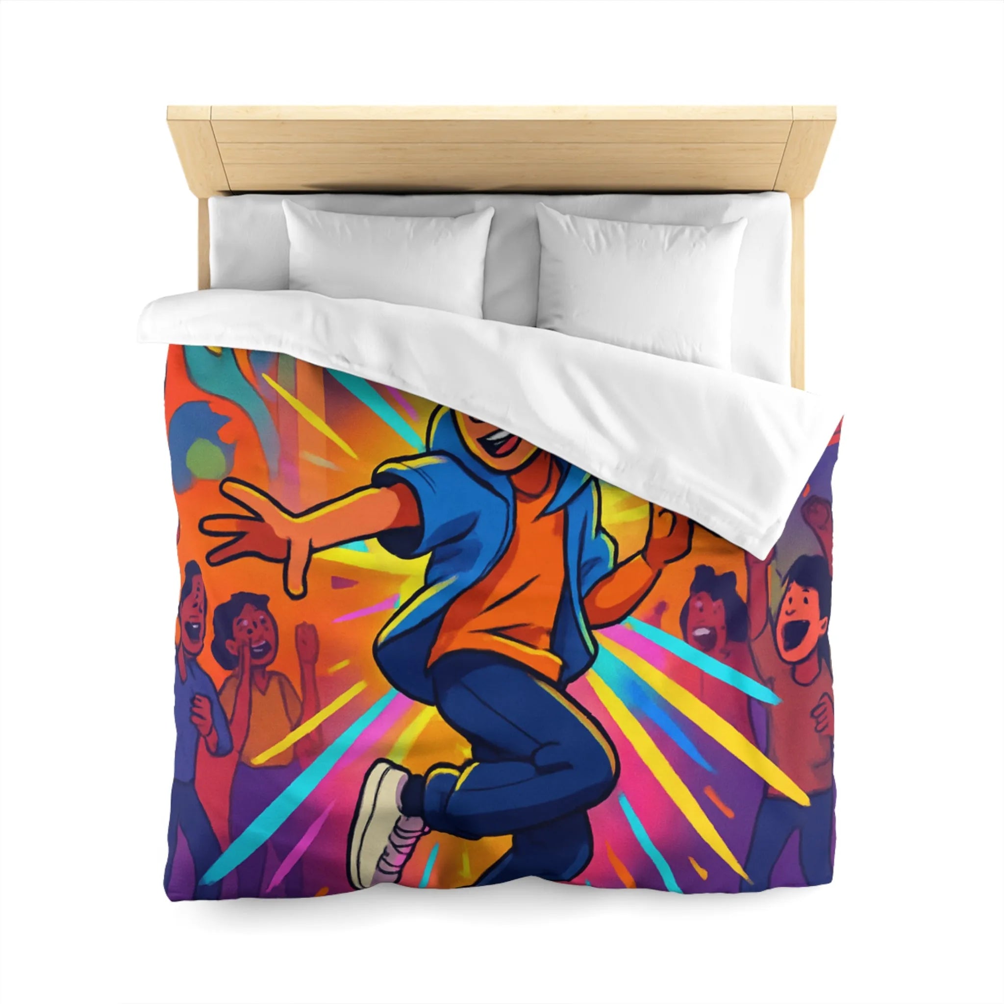 Housse couette street dance couleur vive, ambiance urbaine, dessin dynamique jeune garçon joyeux