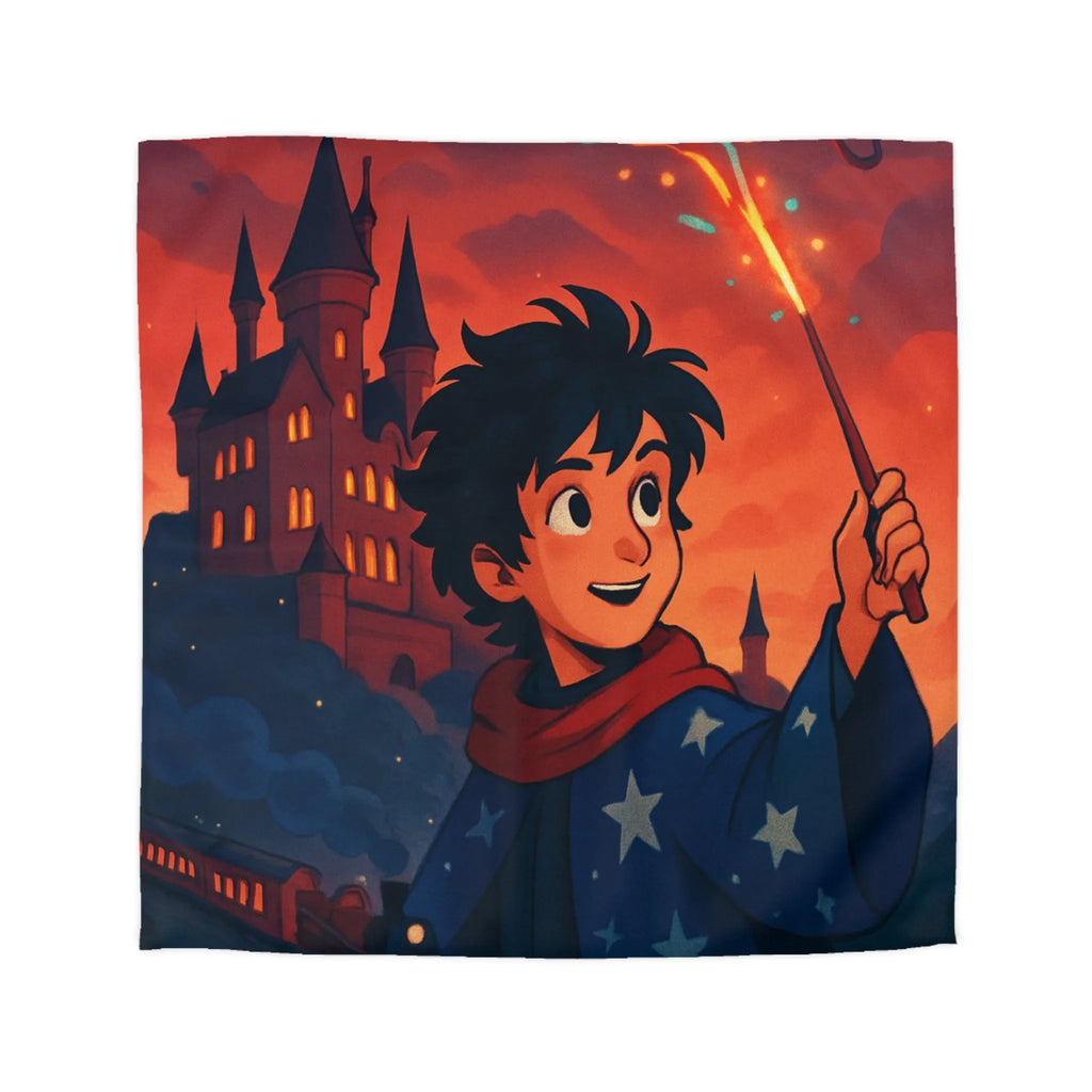 Housse de Couette Enfant Magie Château Nuit Feu d'Artifice Dragon et Hibou