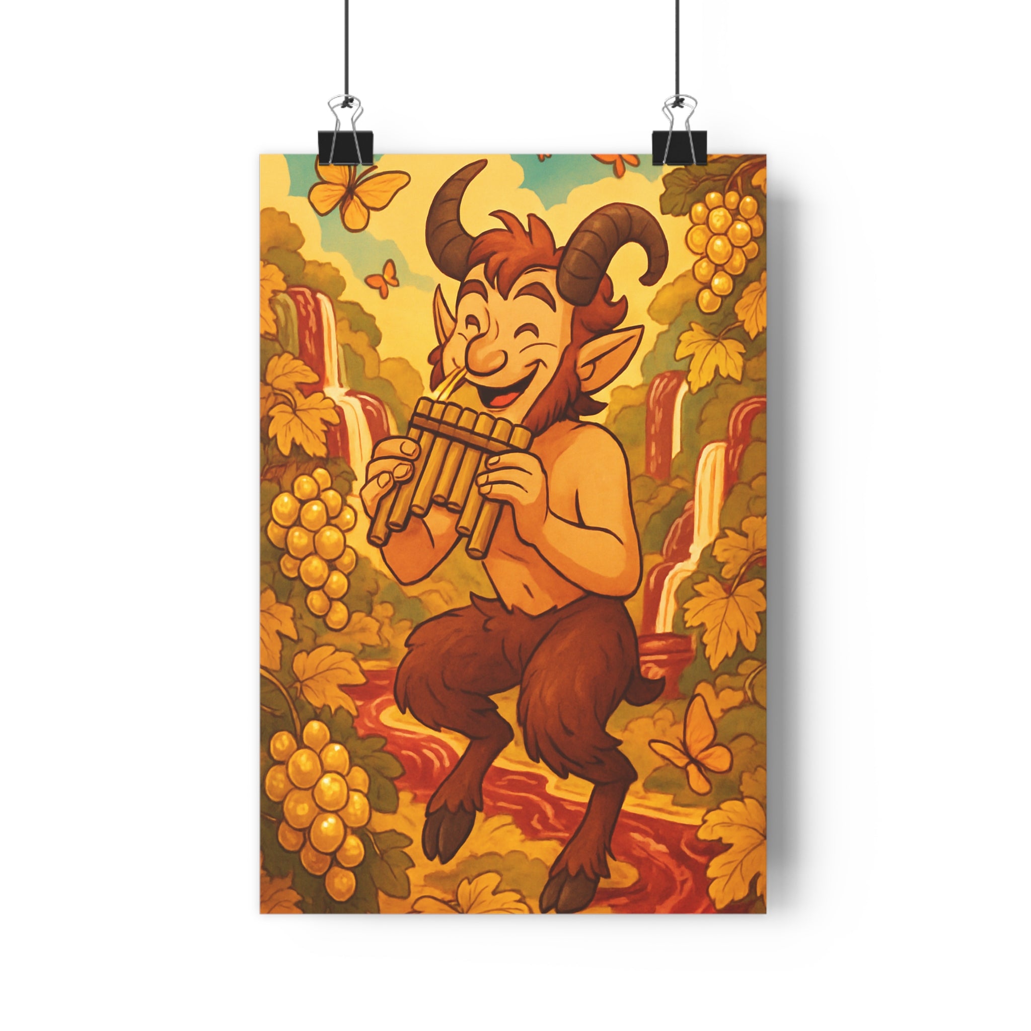 Poster décoratif fantaisie onirique pastel joyeux faune vignes salon chambre art mural paysage qualité
