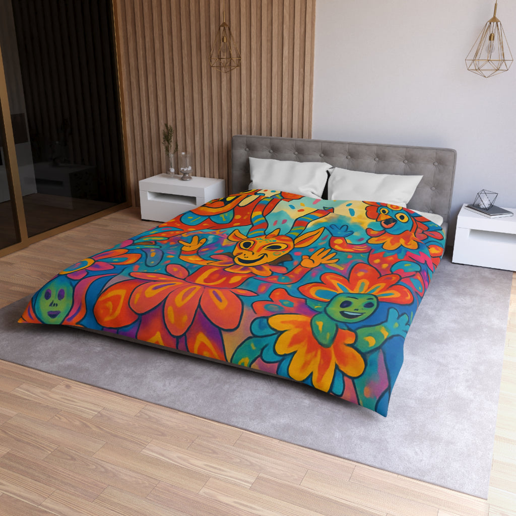 Housse de Couette Multicolore avec Motifs de Carnaval et Masques Fantaisistes Féeriques