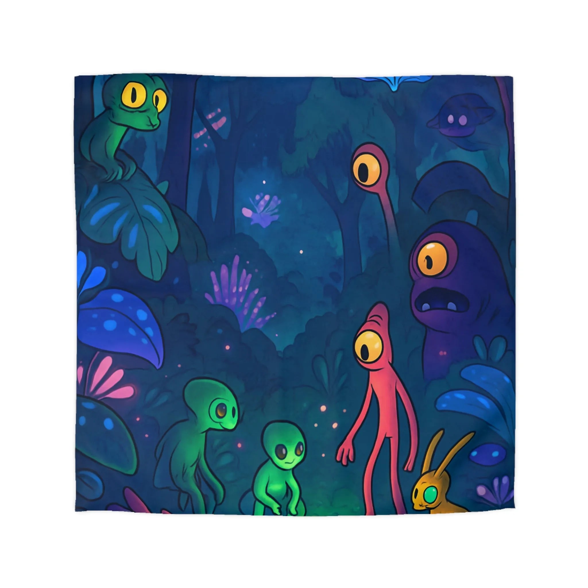Housse de couette forêt magique avec créatures fantastiques et éclairage féérique luminescent