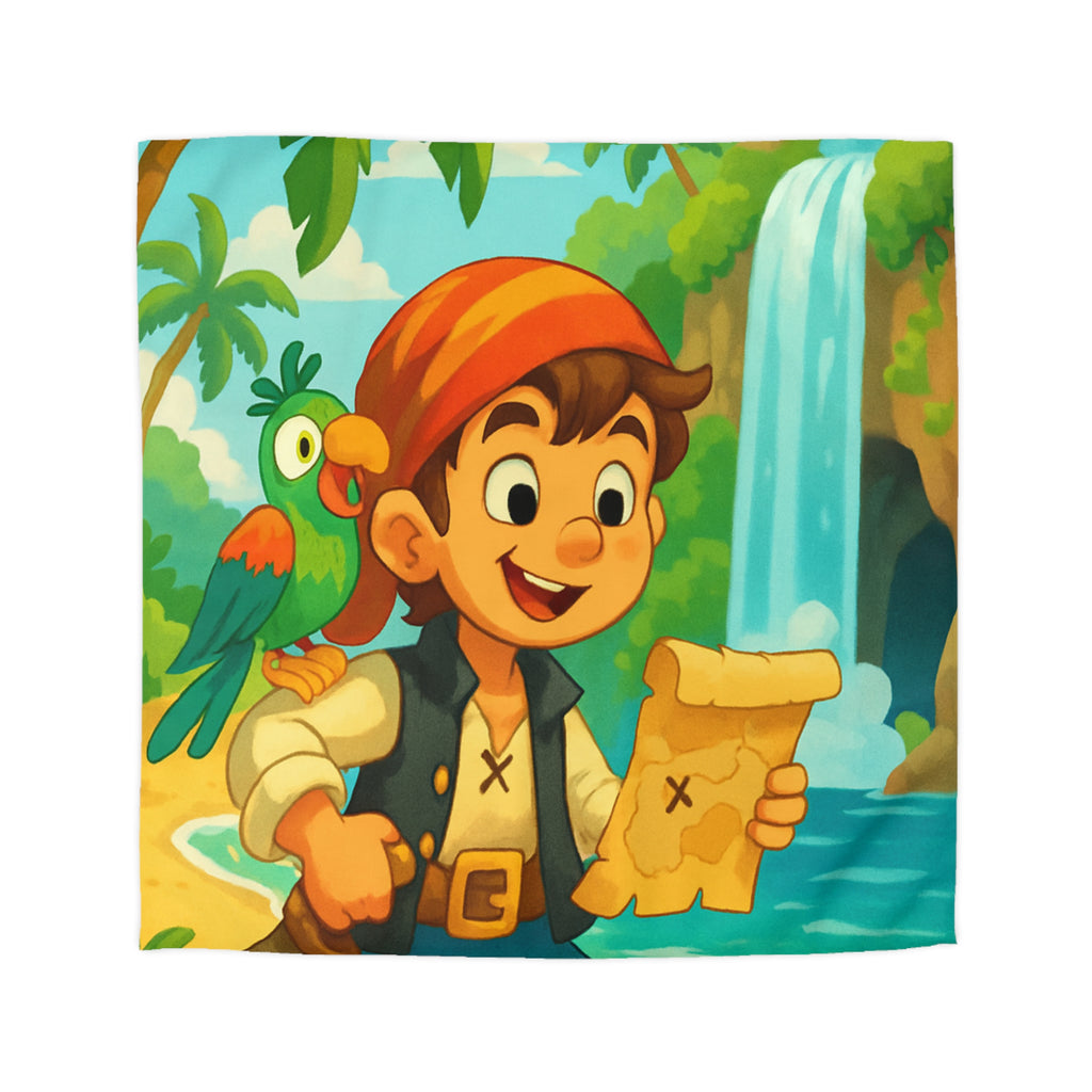 Housse de Couette Pirate Enfantine avec Perroquet, Carte au Trésor, Cascade et Plage