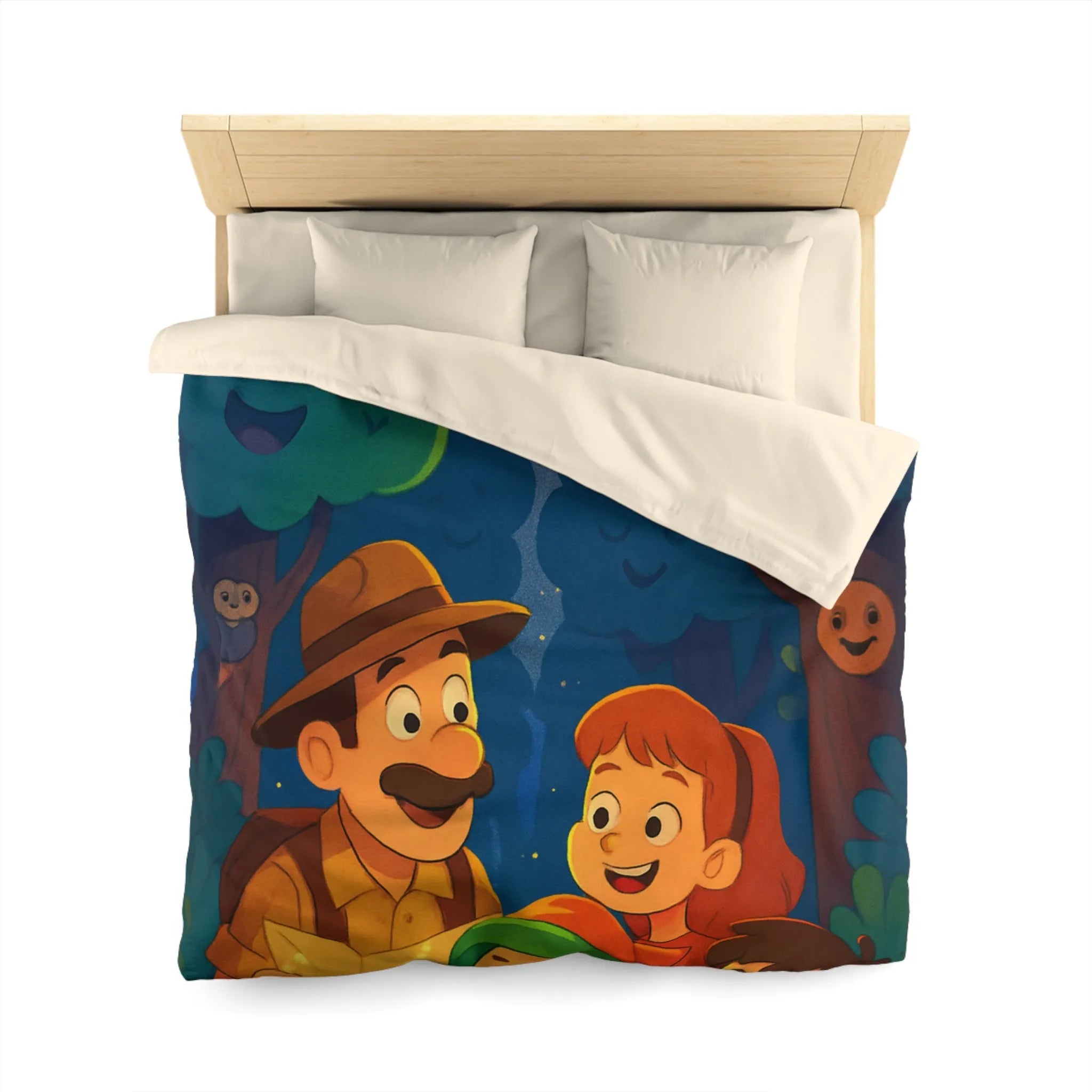 Housse de Couette Enfant Illustrée: Aventure Nocturne en Forêt avec Constellations Magiques