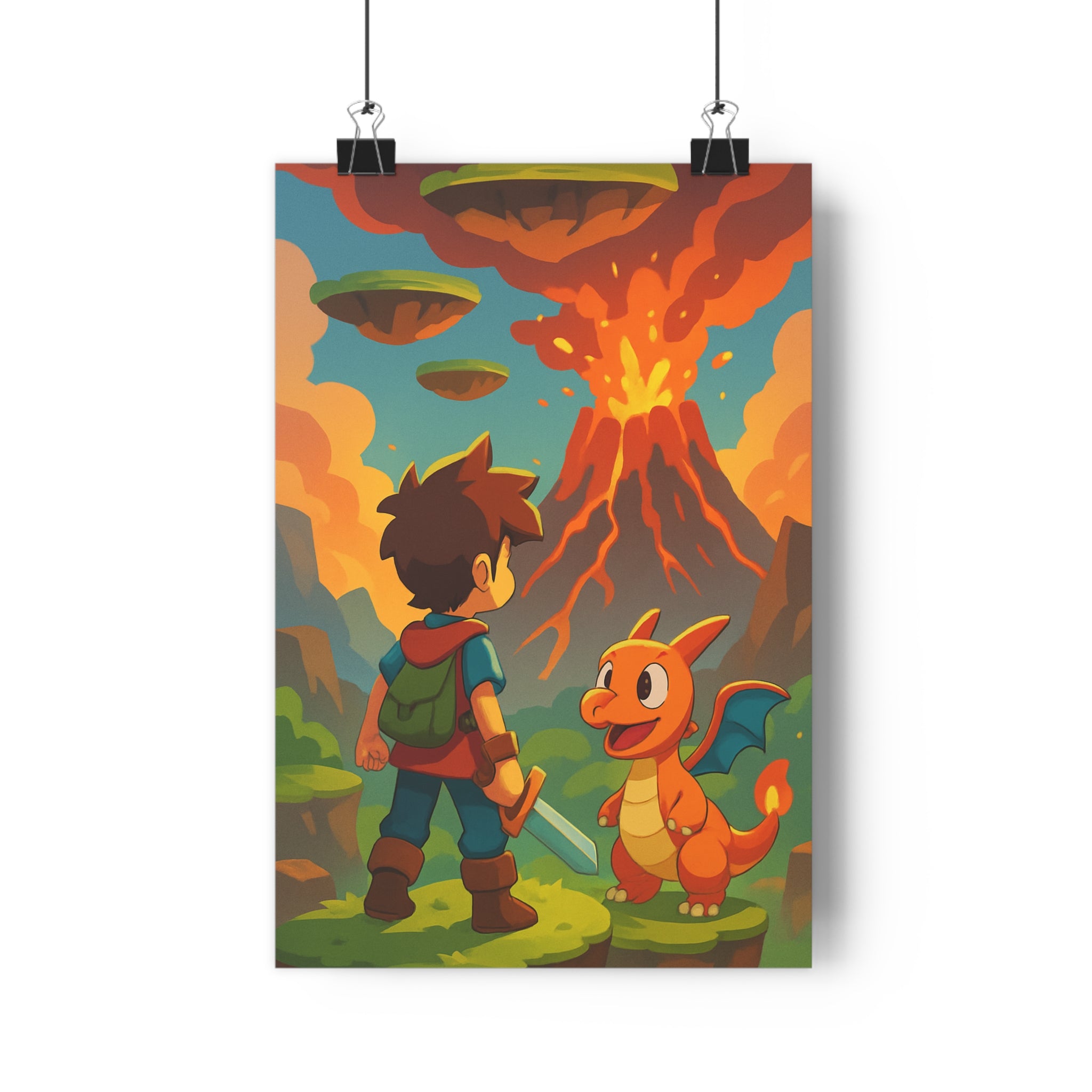 Poster décoratif aventure épée dragon rouge orange vibrant enfant chambre dynamique moderne art design