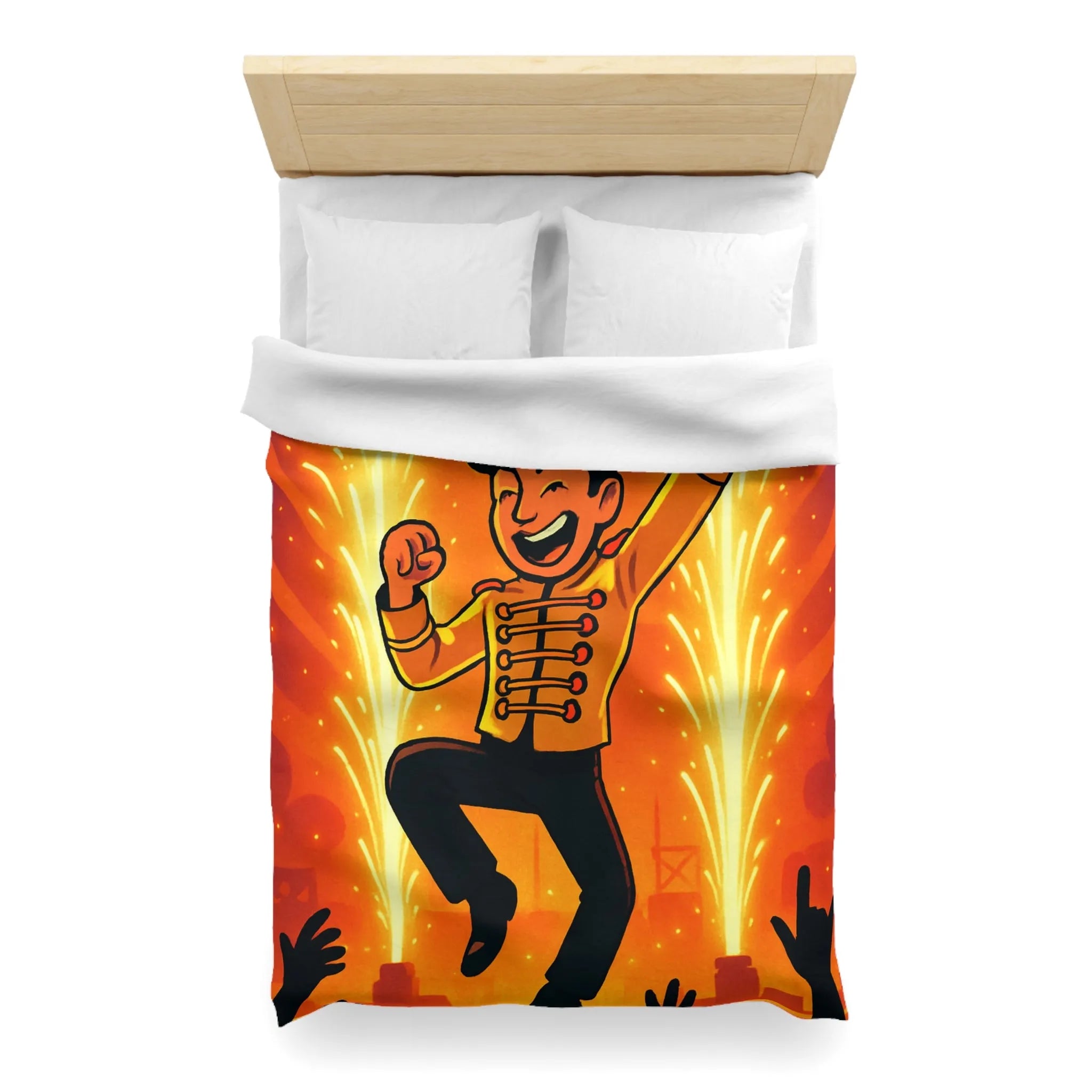 Housse de couette colorée avec personnage joyeux dans un spectacle éclatant et vibrant