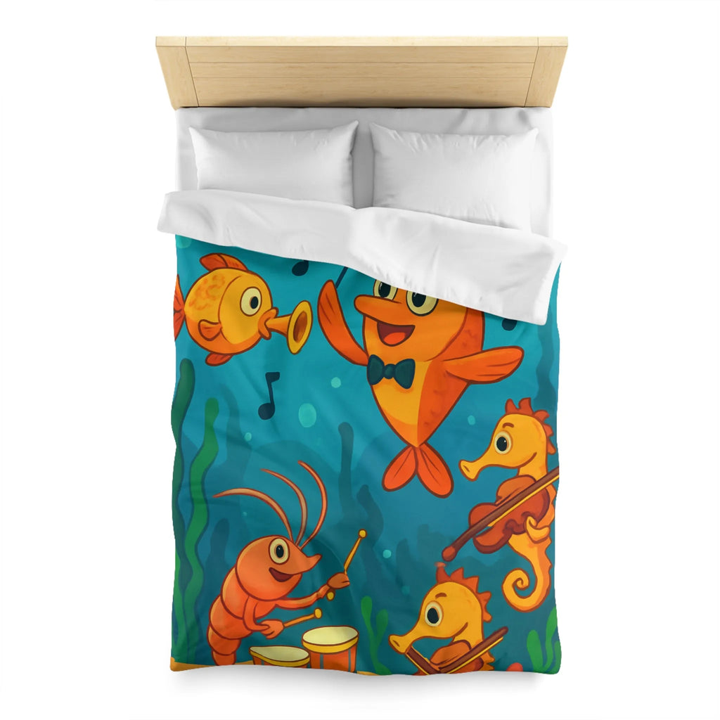 Housse de couette ludique pour enfants avec orchestre sous-marin de poissons et hippocampes