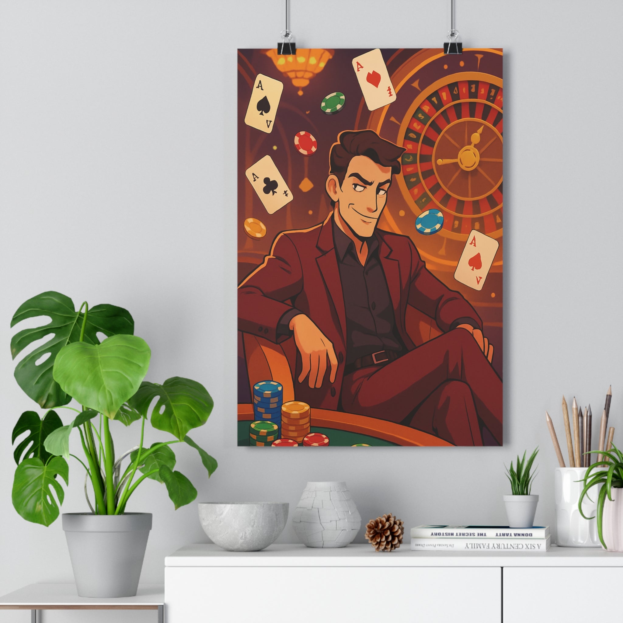 Poster décoratif cartoon vintage rouge élégant sophistiqué casino salon bureau charme dynamique rétro ambiance
