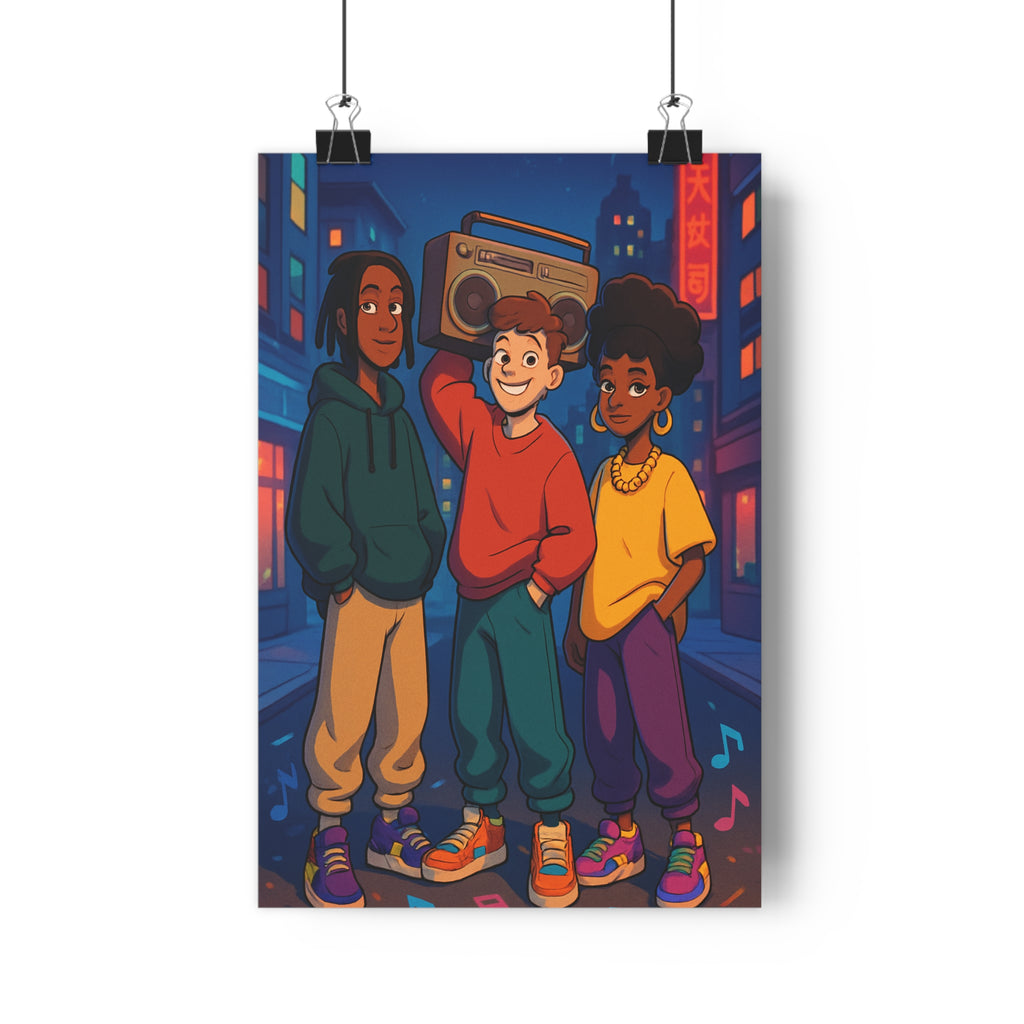 Poster décoratif rétrofuturiste néon urbain dynamique chambre salon cartoon musique coloré moderne tendance qualité