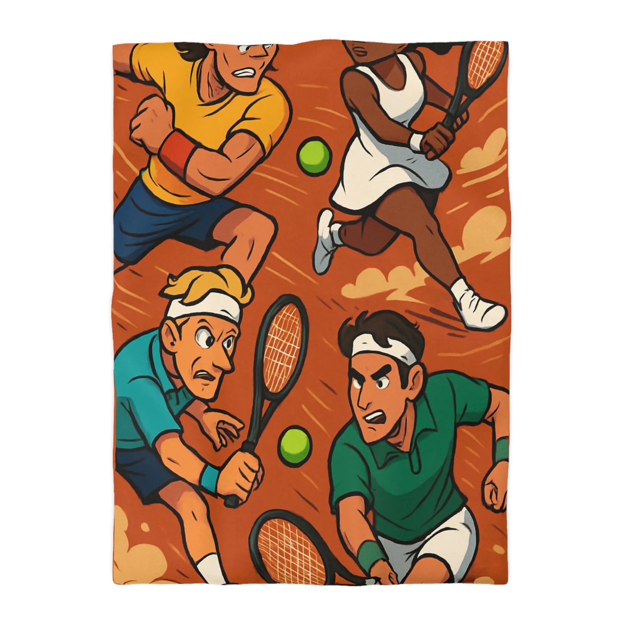 Housse de couette dynamique de tennis avec joueurs animés et fond terre battue