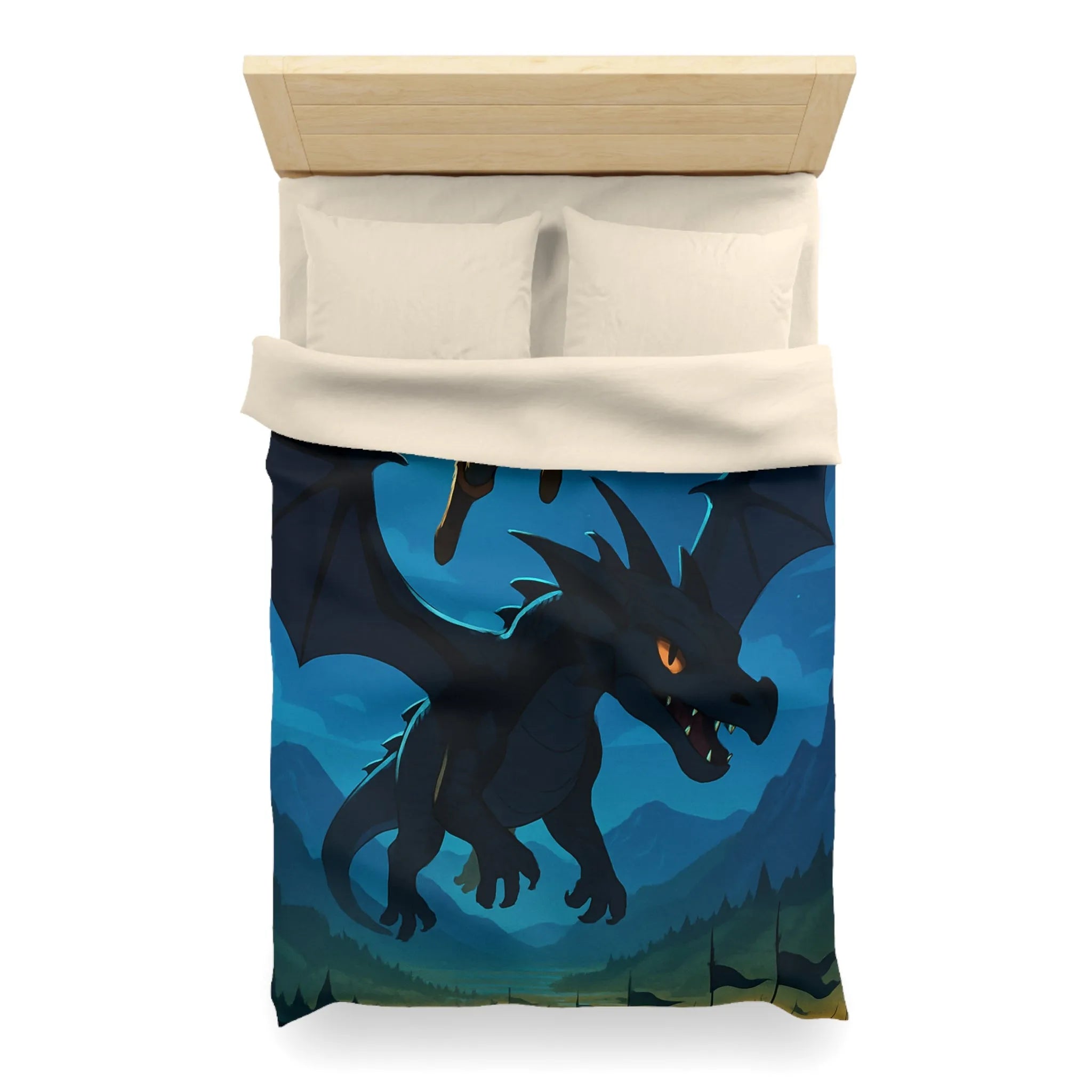 Housse de couette épique avec dragon volant et sorcier sous la pleine lune magique