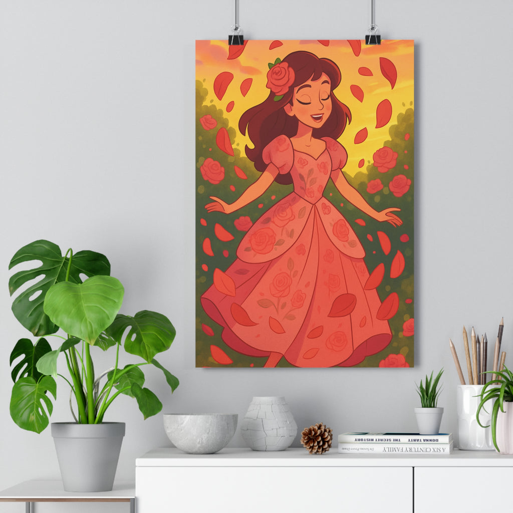 Poster décoratif romantique rose orange fantaisiste anime chambre salon femme élégante rêveuse artistique moderne