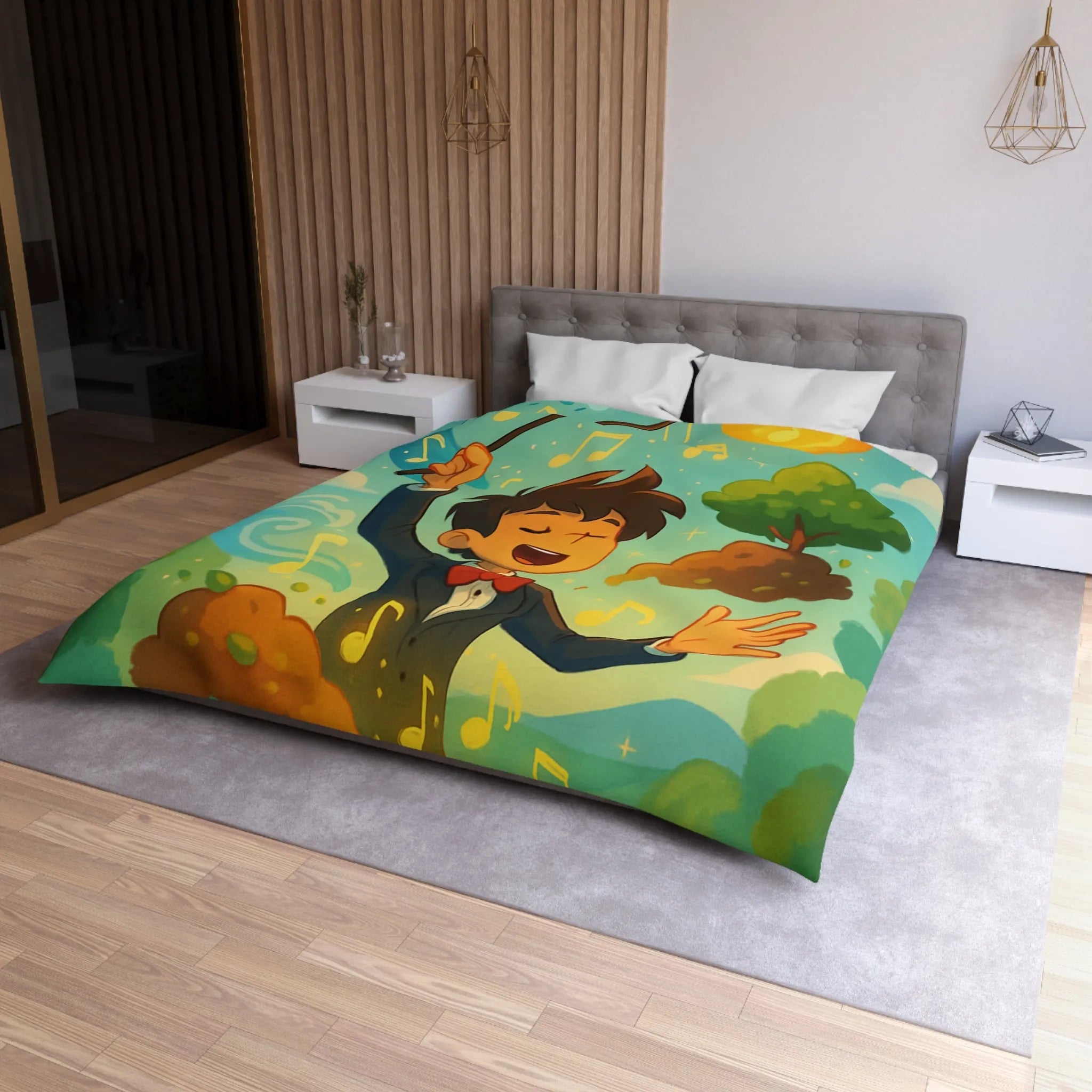 Housse de couette magique avec chef d'orchestre et notes musicales colorées animées