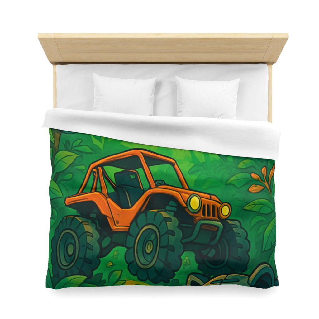 Housse de couette jungle vibrante avec 4x4 orange et panthère mystérieuse