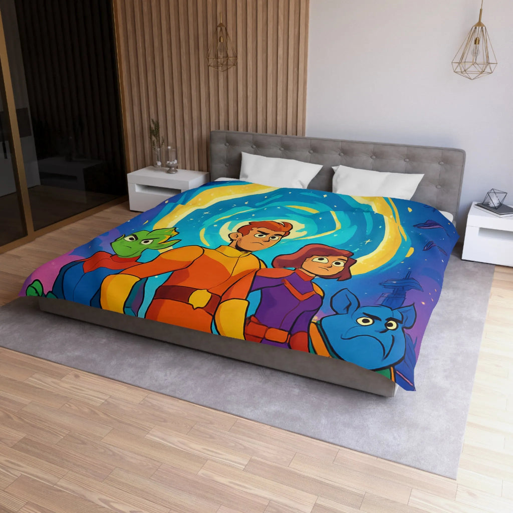 Housse de Couette Animée avec Héros Intergalactiques et Portail Éclairé pour Chambre Enfant
