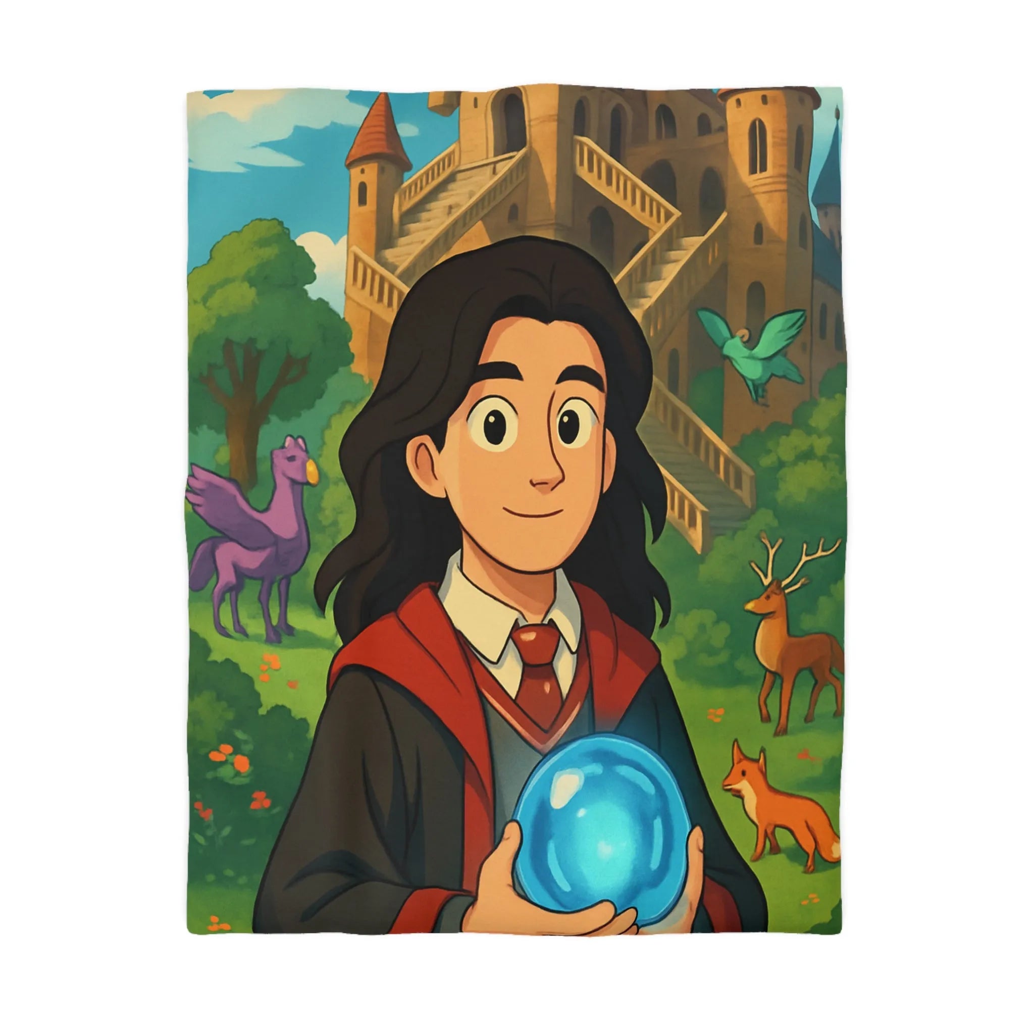 Housse de Couette Magique avec Élève et Château Fantastique pour Chambre Enchantée