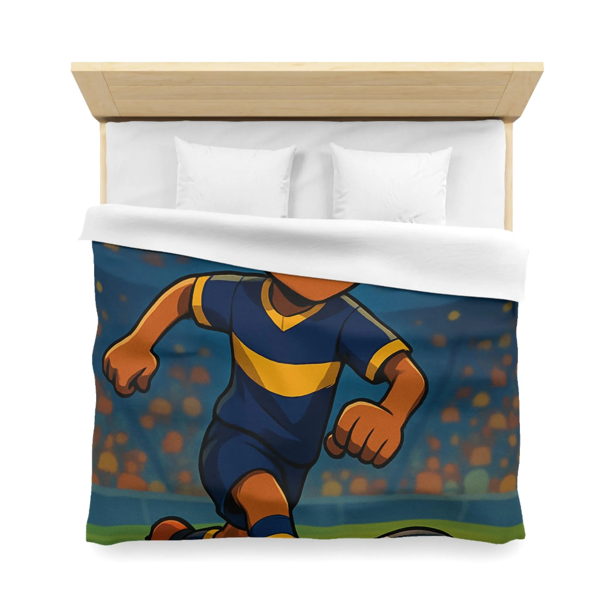 Housse de Couette Enfant Footballeur Dessin Animé, Terrain de Jeu Lumineux Sportif