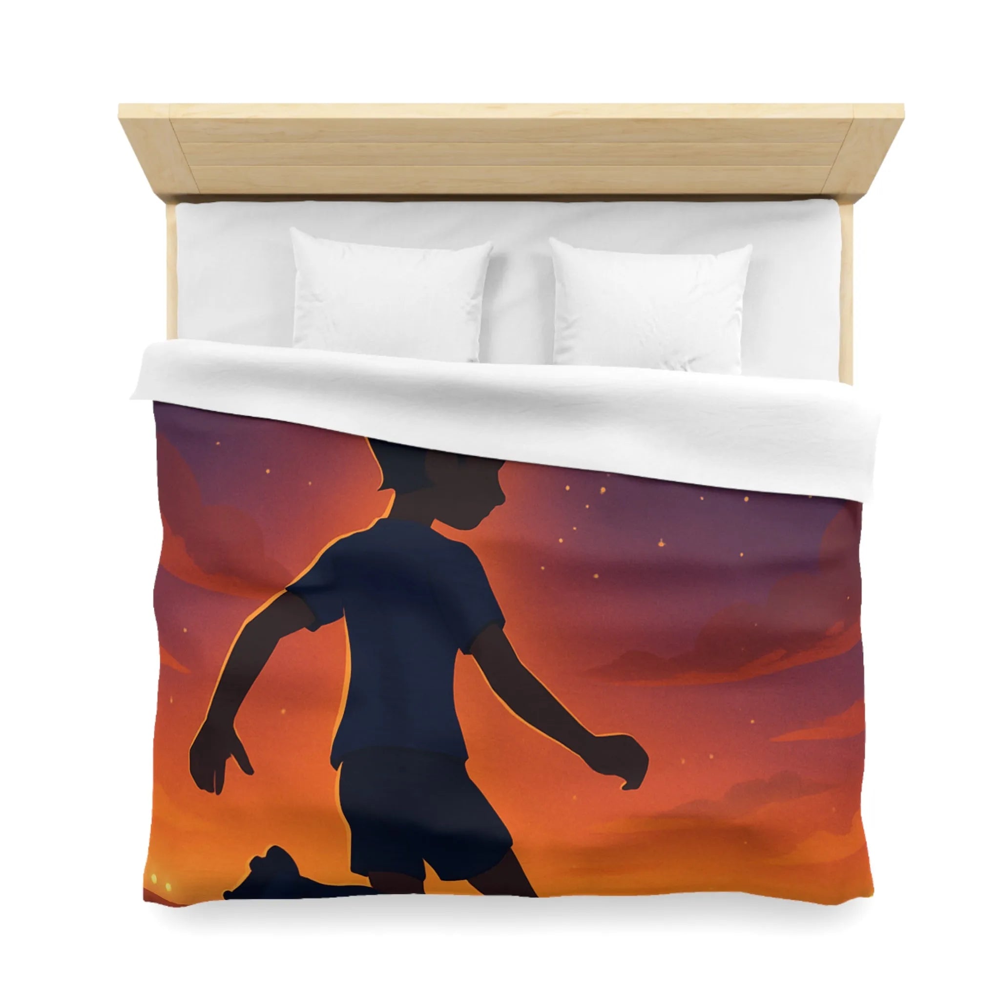 Housse de couette illustrée de garçon jouant au football sous un ciel étoilé inspirant