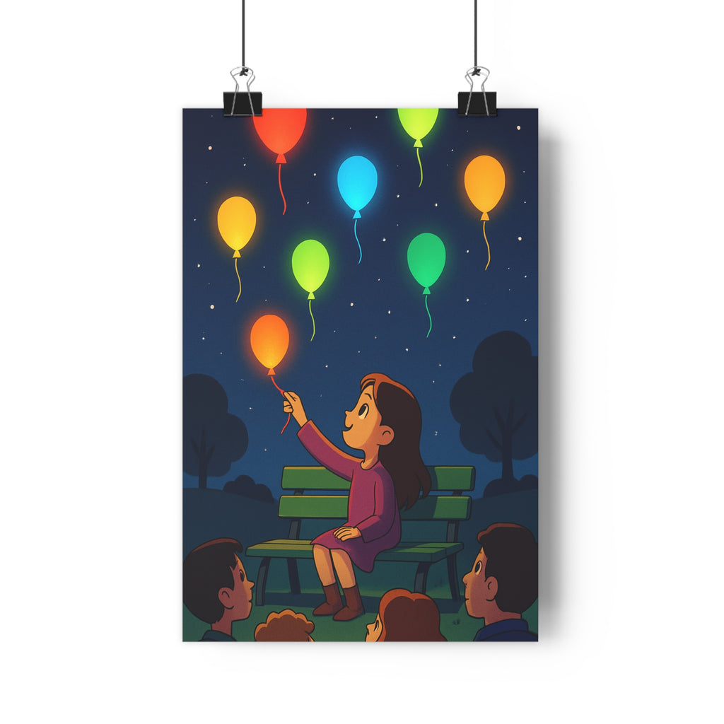 Poster décoratif animé coloré orange bleu vert rouge nuit étoilée enfant espoir lumière contrastes